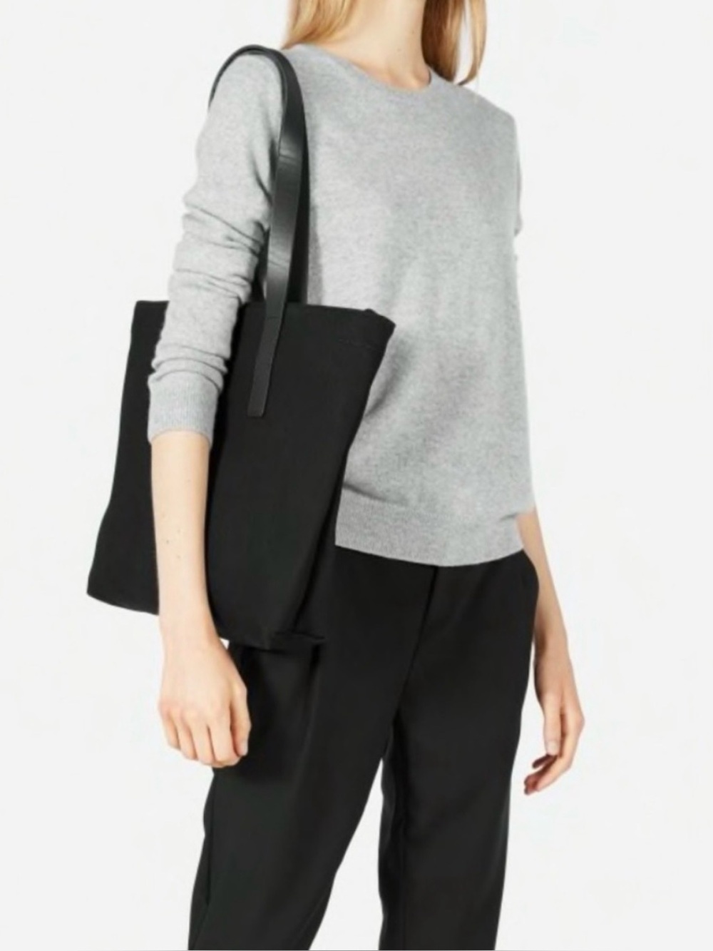 EVERLANE Black Twill Canvas Tote Leather Straps